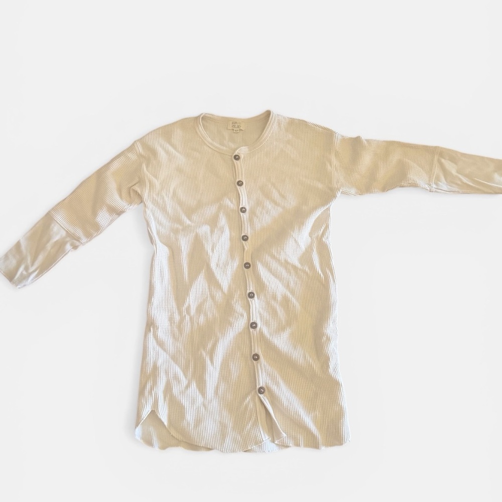 Kids Long Sleeve Button-Front Thermal Top - Cream